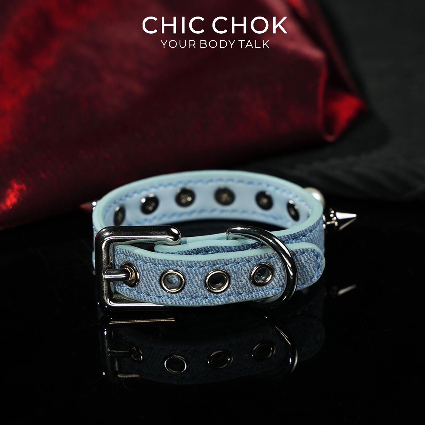 CHICCHOK Hidden Edge Denim Spiked Pearl Bracelet | Gothic Light Blue Washed Canvas Cuff | Y2K Cyberpunk Punk Rock Metal Studded Wristband for Sensitive Skin