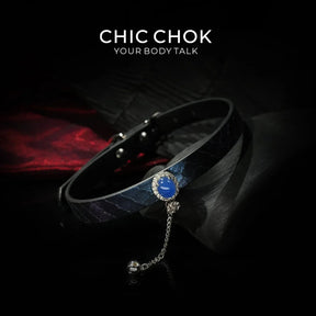 CHIC CHOK Purple Leather Necklace – Blue Gemstone Pendant and Tassel Chain, A Bold Fashion Item - CHICCHOK - Choker