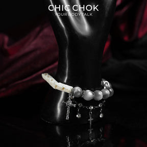 CHICCHOK Dragon Bone Star Vow Bracelet | Genuine Snake Vertebrae Opal Jewelry | Gothic Dragon Whimsical Charm