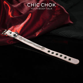 CHICCHOK Starfall Pink Corner Satin Bracelet | Gothic Glossy Pink Rhinestone Cuff | Coquette Y2K Pastel Goth Subversive Choker Wristband for Sensitive Skin