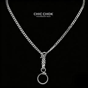 CHICCHOK "Lunar Shackle" Stainless Steel Ring Y-Necklace | Gothic OT Toggle Clasp Star & Moon Pendant Drop Chain | Dark Grunge Y2K Streetwear Jewelry