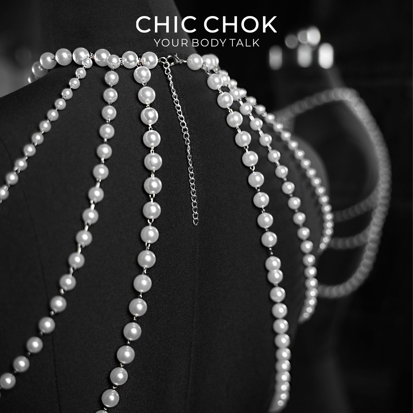 CHICCHOK ルミナスパール・ケープ | レイヤードショルダー・ボディチェーン | ゴシックパール・ハーネス