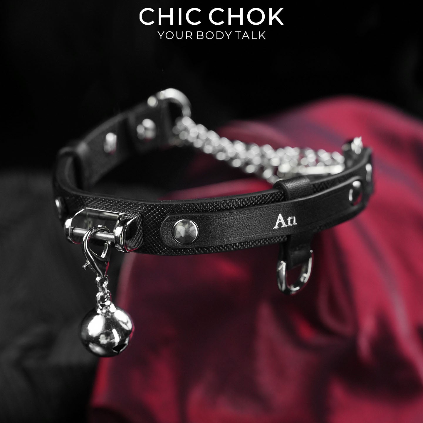 CHICCHOK Cold Silver Bell | Top-Grain Genuine Leather Bell Collar | Minimalist Dark Goth Choker