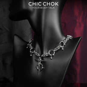 CHICCHOK Crimson Tears Prison Heart Necklace | Gothic Heavy Stainless Steel Thorns Choker | Y2K Cyberpunk Industrial Barbed Wire Link Chain Collar for Sensitive Skin