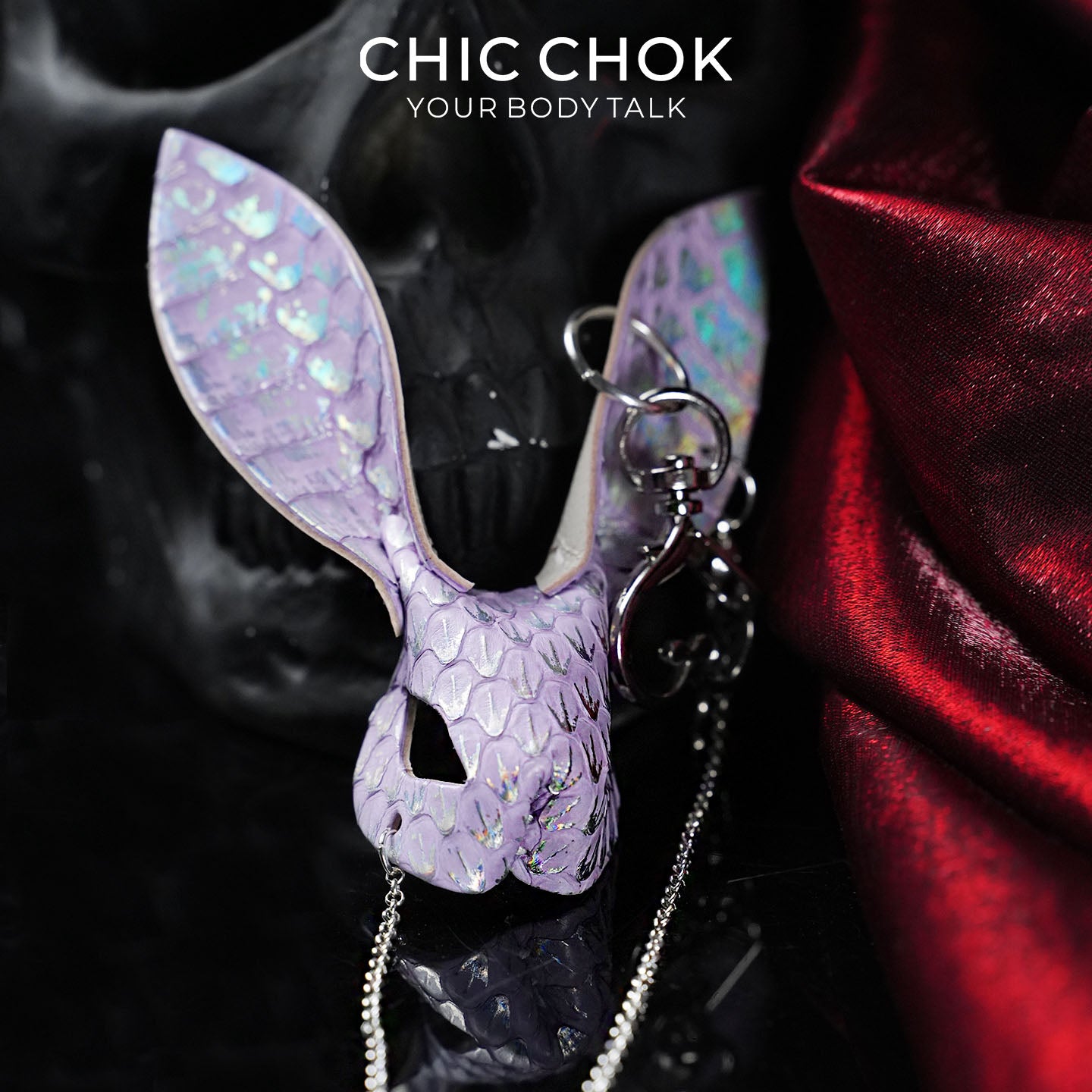 CHICCHOK Violet Phantom Rabbit | Holographic Snake Leather Charm | Pastel Goth Bunny Pendant