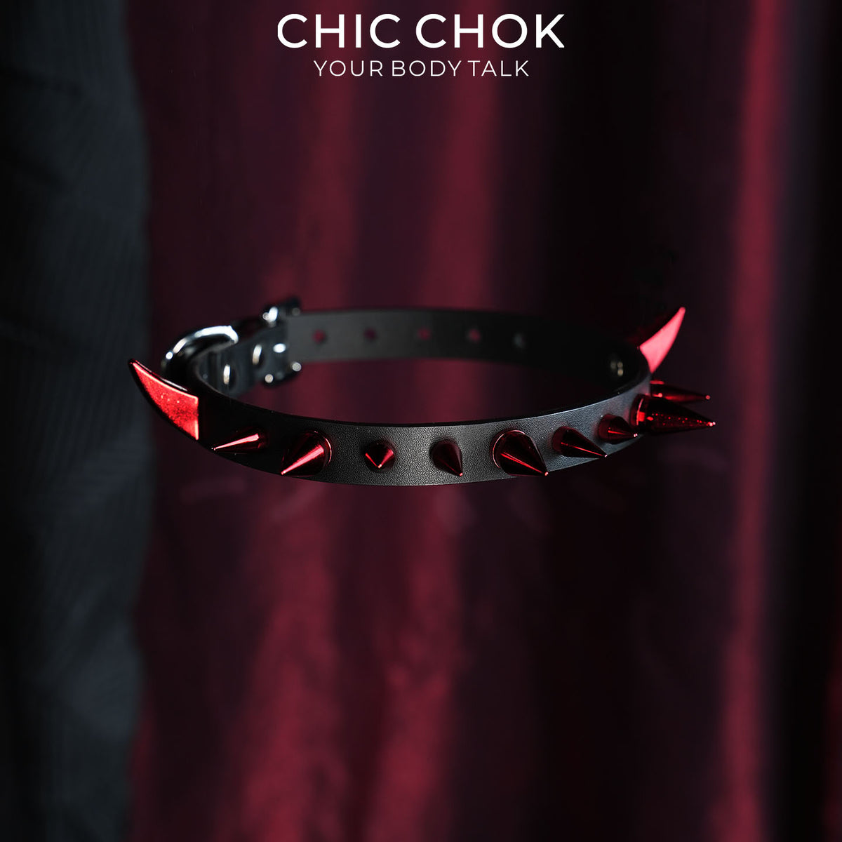 CHICCHOK Crimson Succubus Demon Horn Choker | Gothic Red Spike Leather Collar | Punk Rock Harajuku Jirakei Subversive Alternative Jewelry
