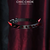 CHICCHOK Crimson Succubus Demon Horn Choker | Gothic Red Spike Leather Collar | Punk Rock Harajuku Jirakei Subversive Alternative Jewelry