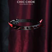 CHICCHOK Crimson Succubus Choker Tanduk Iblis | Collar Kulit Spike Merah Gothic | Perhiasan Alternatif Subversif Punk Rock Harajuku Jirakei