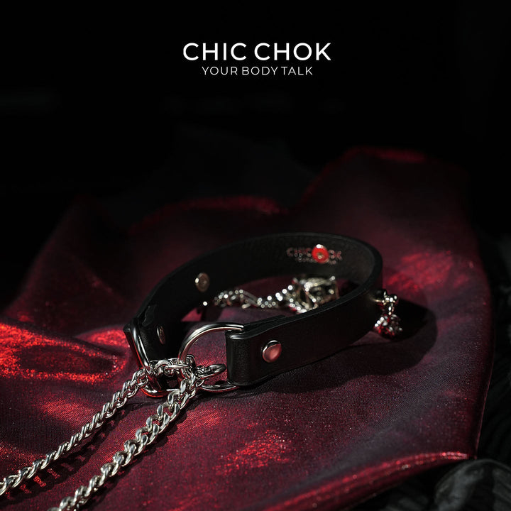 CHICCHOK[Rebel in Chains] Gothic Choker Necklace, Black Genuine Leather with Layered Zinc Alloy Chains, Skull Cage Pendant, Punk Style, choker