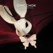 CHICCHOK Milk Candy Bunny | Genuine White Pony Hair Necklace | Sweet Goth Leather Charm
