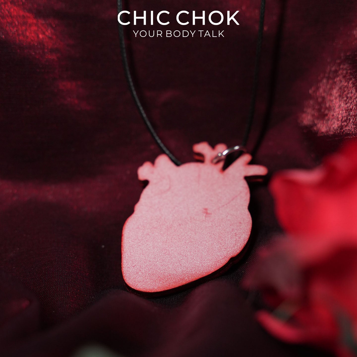 CHICCHOK Eye of the Heart Genuine Leather Necklace | Gothic Anatomical Heart Pendant | Surrealist Glass Eye Cyber Goth Jewelry