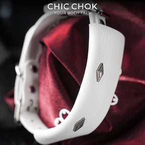 CHICCHOK Sanctuary of Chaos | White Leather Lace Choker | Gothic D-Ring Collar