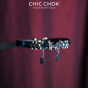 CHICCHOK Phantom Butterfly Bioluminescent Ocean Choker | Luxury Blue-Black Pony Hair Leather Collar | Gothic Zinc Alloy Morpho Butterfly Wave Charm Jewelry for Sensitive Skin CHICCHOK