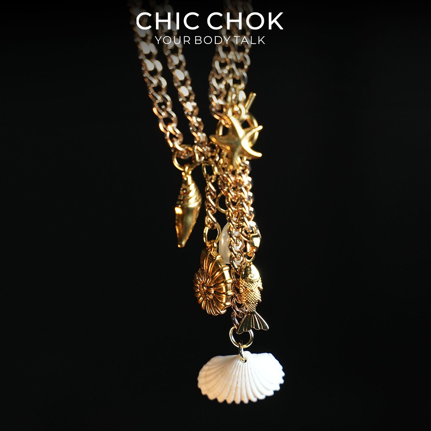 CHICCHOK Shattered Gold Coast Pearl Necklace | Handcrafted Stainless Steel Summer Beach Choker | Golden Sea Shell Luxury Baroque Vacation Jewelry