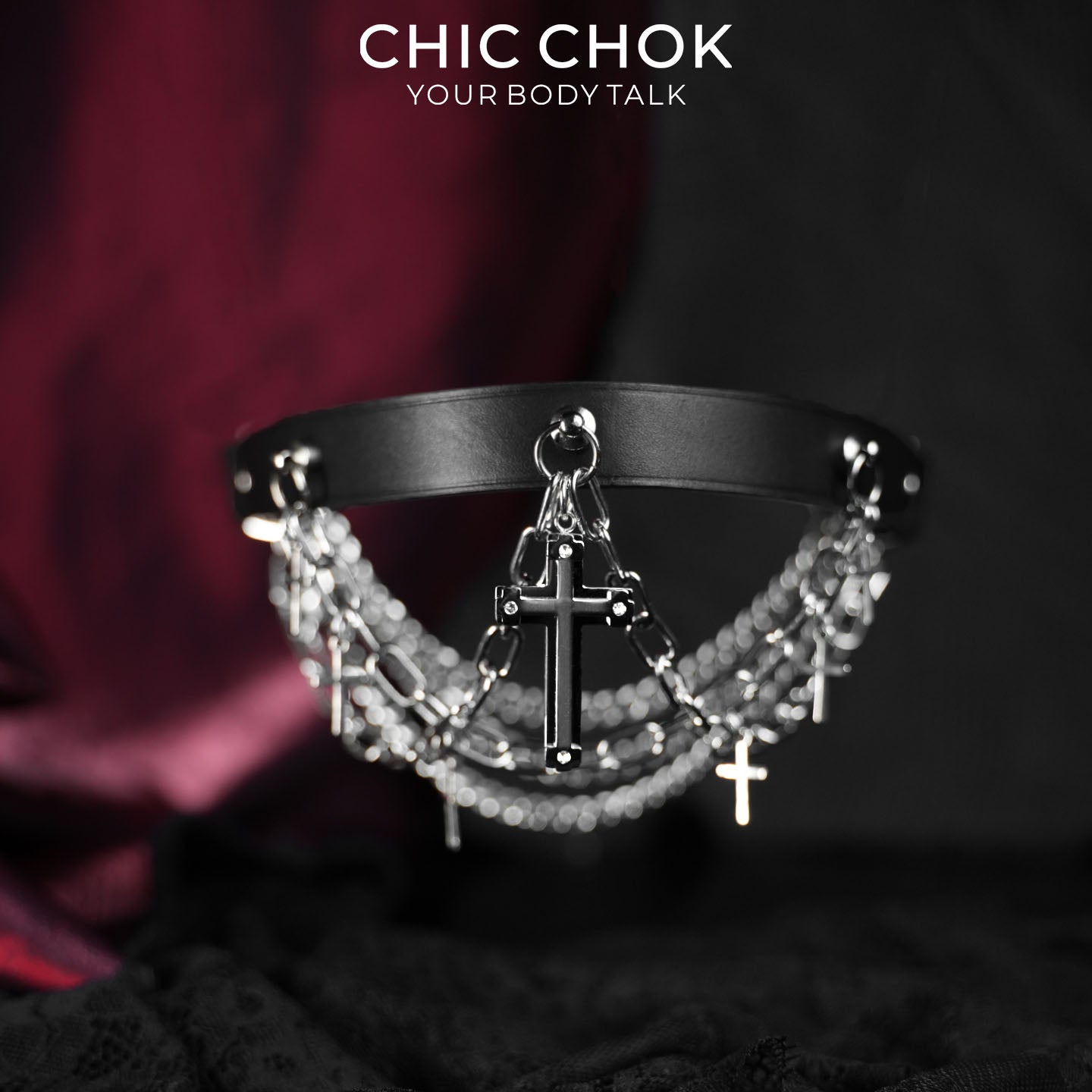 CHICCHOK Stigmata Echo Genuine Leather Choker | Gothic Cross Fringe Collar | Luxury Baroque Subversive Body Armor