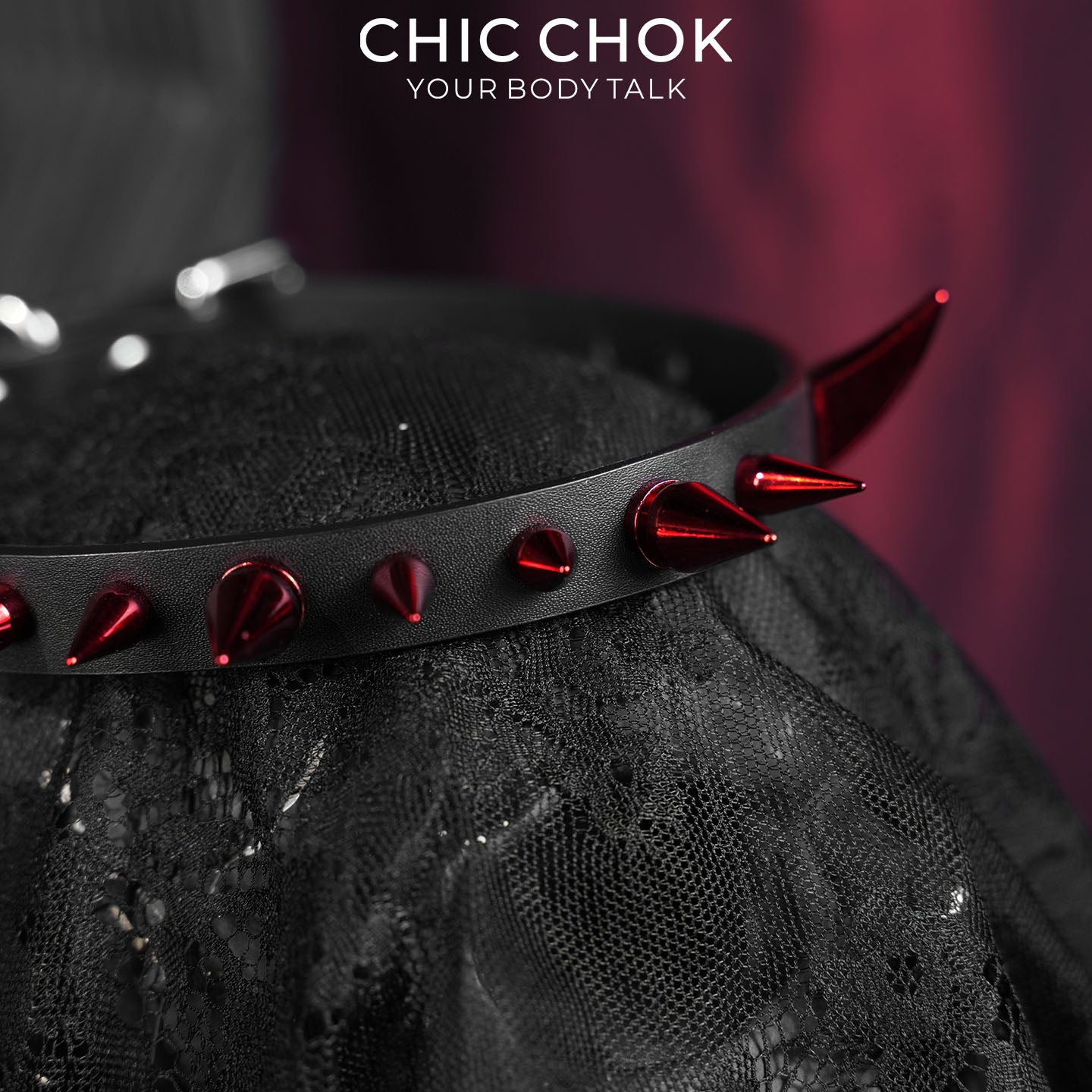 CHICCHOK Crimson Succubus Demon Horn Choker | Gothic Red Spike Leather Collar | Punk Rock Harajuku Jirakei Subversive Alternative Jewelry