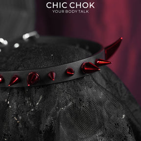 CHICCHOK Crimson Succubus Demon Horn Choker | Gothic Red Spike Leather Collar | Punk Rock Harajuku Jirakei Subversive Alternative Jewelry