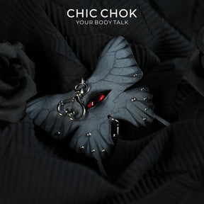 CHICCHOK Occult Psych-Butterfly Leather Pendant | Gothic Glass Eye Brooch Pin | Creepy Cute Taxidermy Cyber Punk Bag Charm