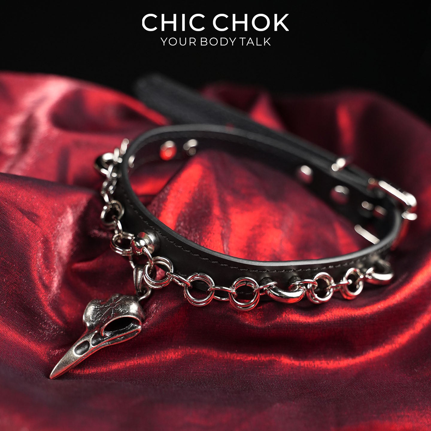 CHICCHOK Raven Messenger | Collar Tengkorak Raven Gaya Gothic | Collar Kulit Hitam Matte