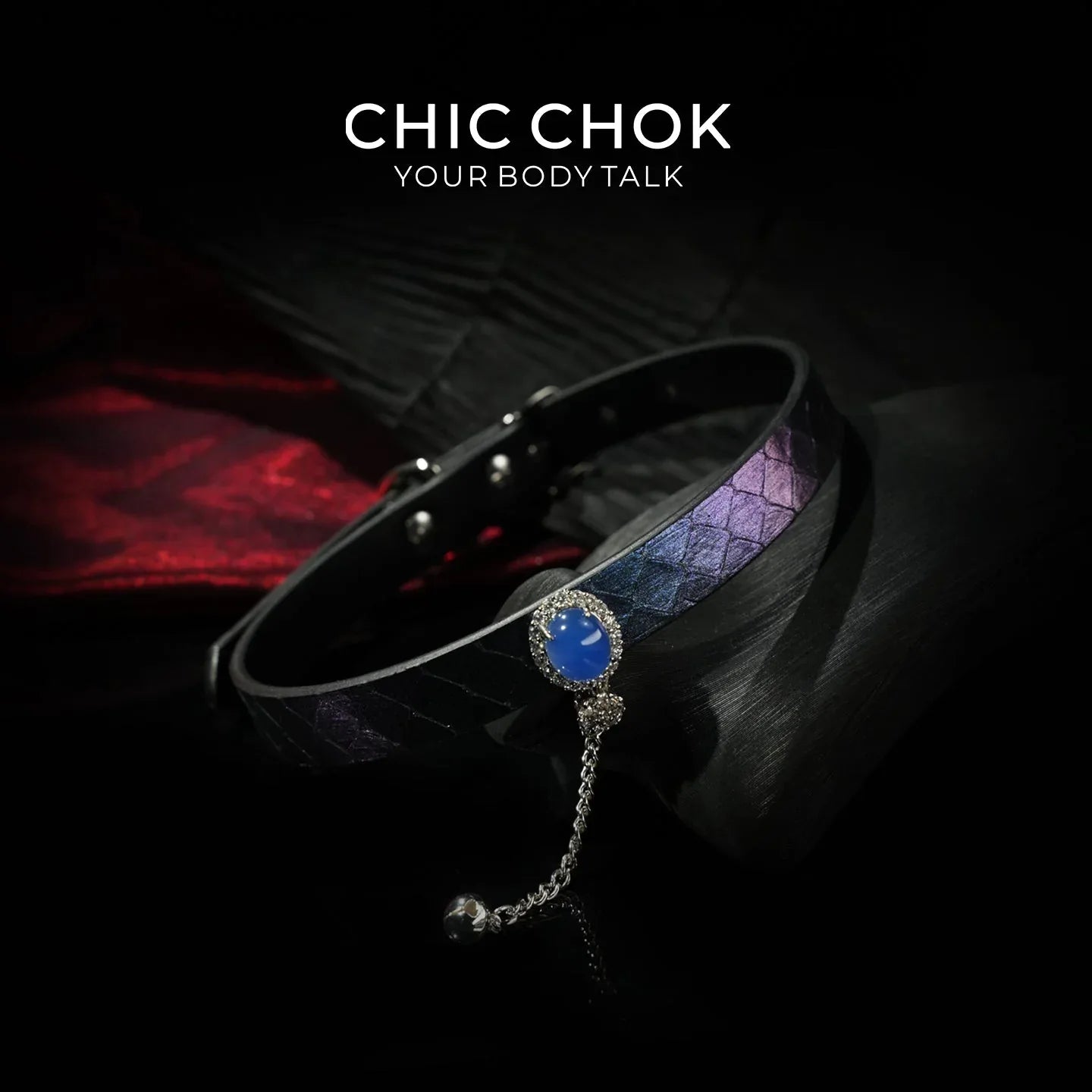 CHIC CHOK Purple Leather Necklace – Blue Gemstone Pendant and Tassel Chain, A Bold Fashion Item - CHICCHOK - Choker