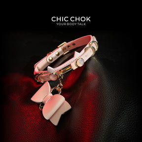 CHIC CHOK [Pearlescent kitty] Moon's Favor Pink Pearl Bow Necklace