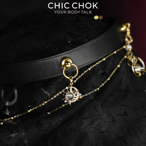 CHICCHOK Solar Orbit Tarot Leather Choker | Gothic Sun God Amethyst Pendant Collar | Luxury Steampunk Celestial Planetary Tassel Jewelry