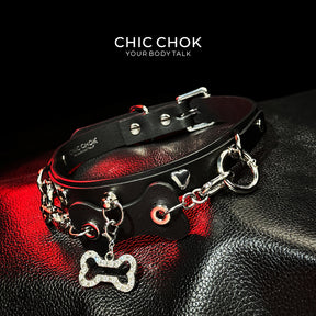 CHICCHOK [Puppy Love] Fashion Cute and Lovely Style, Shiny Bone Shape Pendant Daily Wear Leather Necklace Choker slipchaincollarwomen