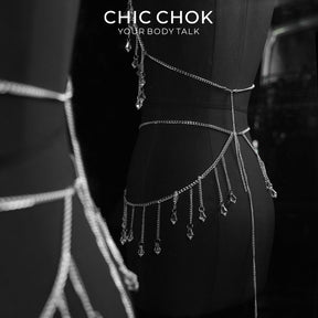 CHICCHOK Tears of the Siren | Ensemble chaîne de corps en cristal argenté | Harnais superposé & bijou de taille