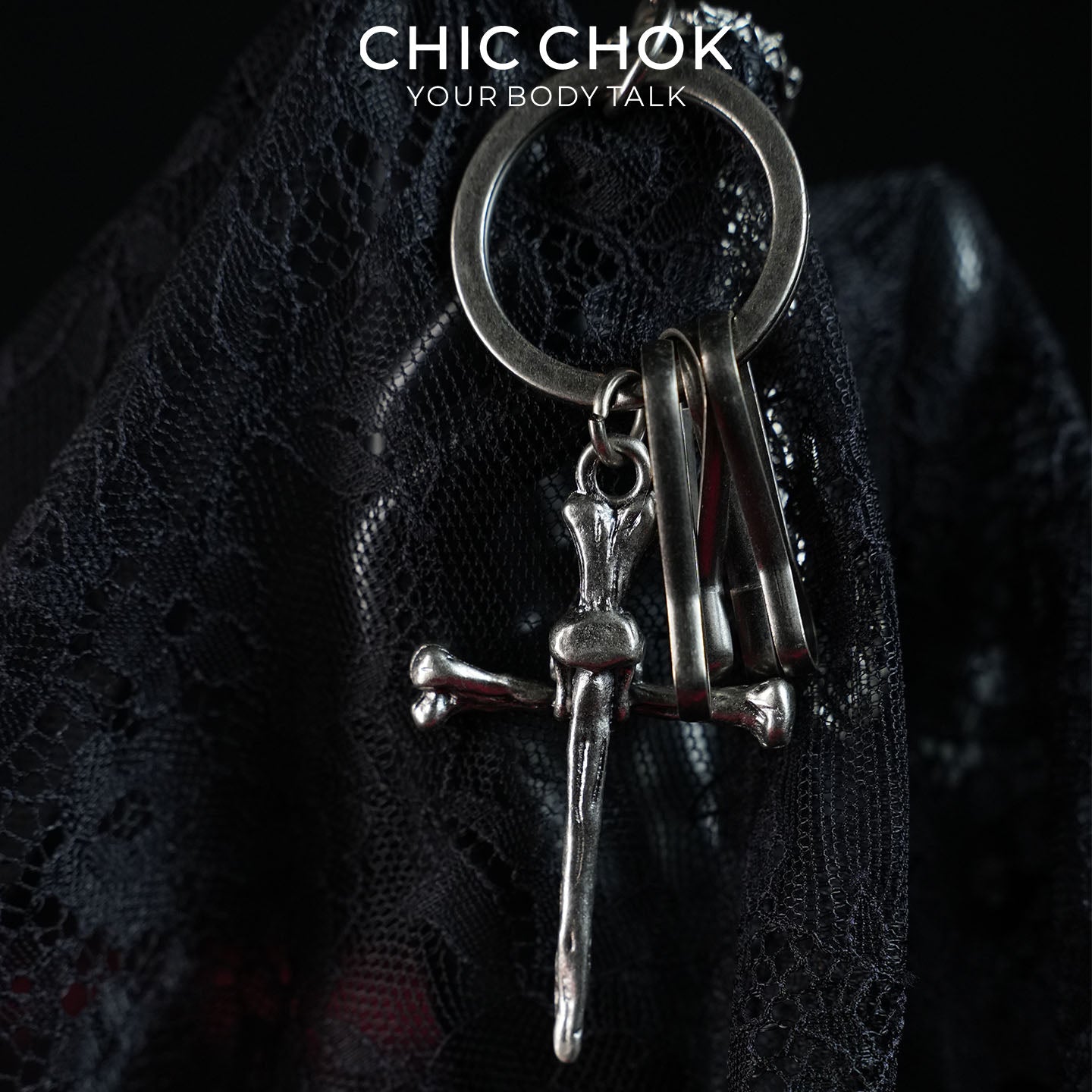 CHICCHOK Barren Bone Hook Heavy Pant Chain | Gothic Skull Cross Wallet Chain | Industrial Punk Wasteland Techwear Jewelry