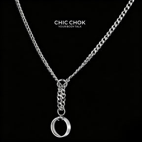 CHICCHOK "Lunar Shackle" Stainless Steel Ring Y-Necklace | Gothic OT Toggle Clasp Star & Moon Pendant Drop Chain | Dark Grunge Y2K Streetwear Jewelry