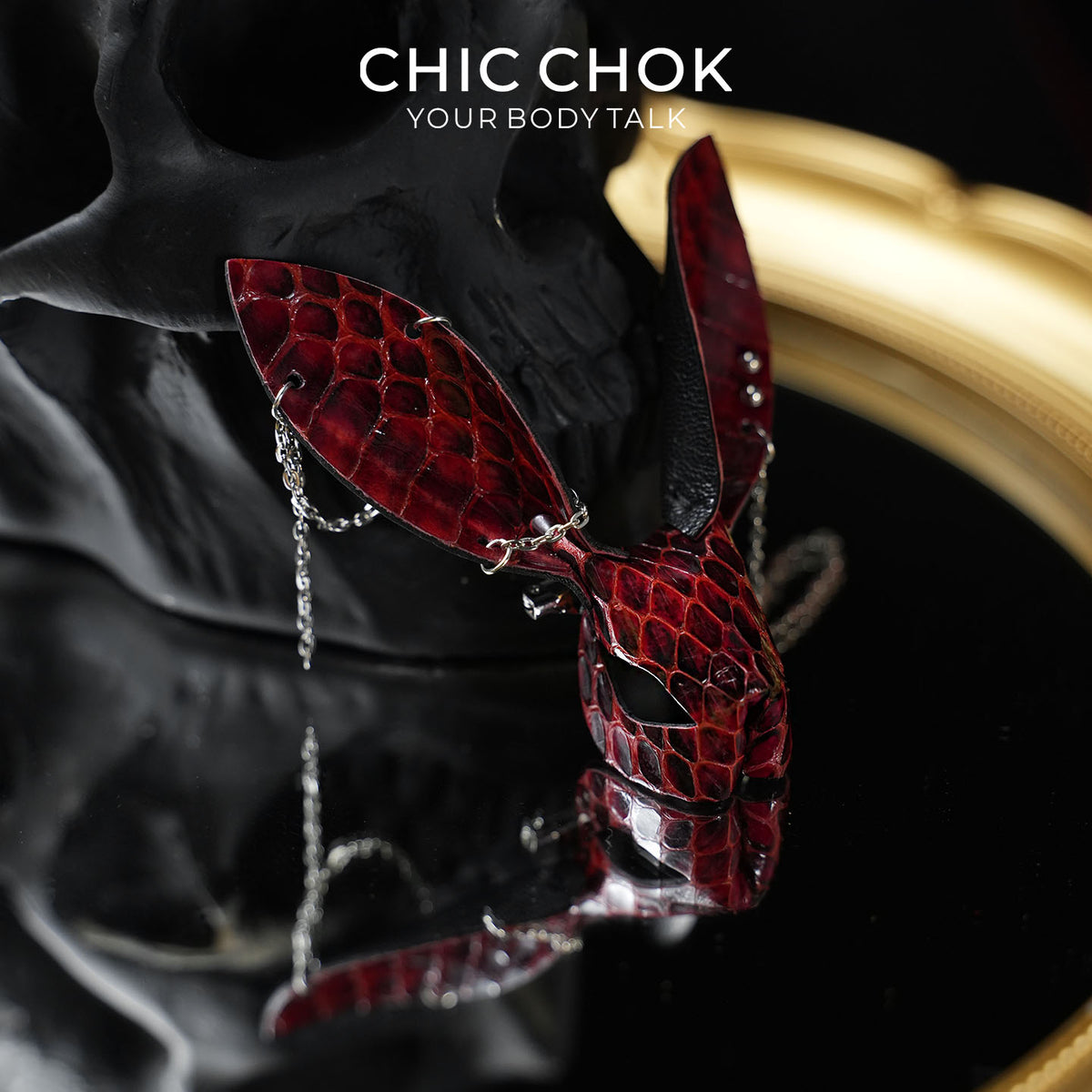 CHICCHOK Crimson Viper Rabbit | Genuine Burgundy Snakeskin Charm | Vampire Goth Bunny Pendant