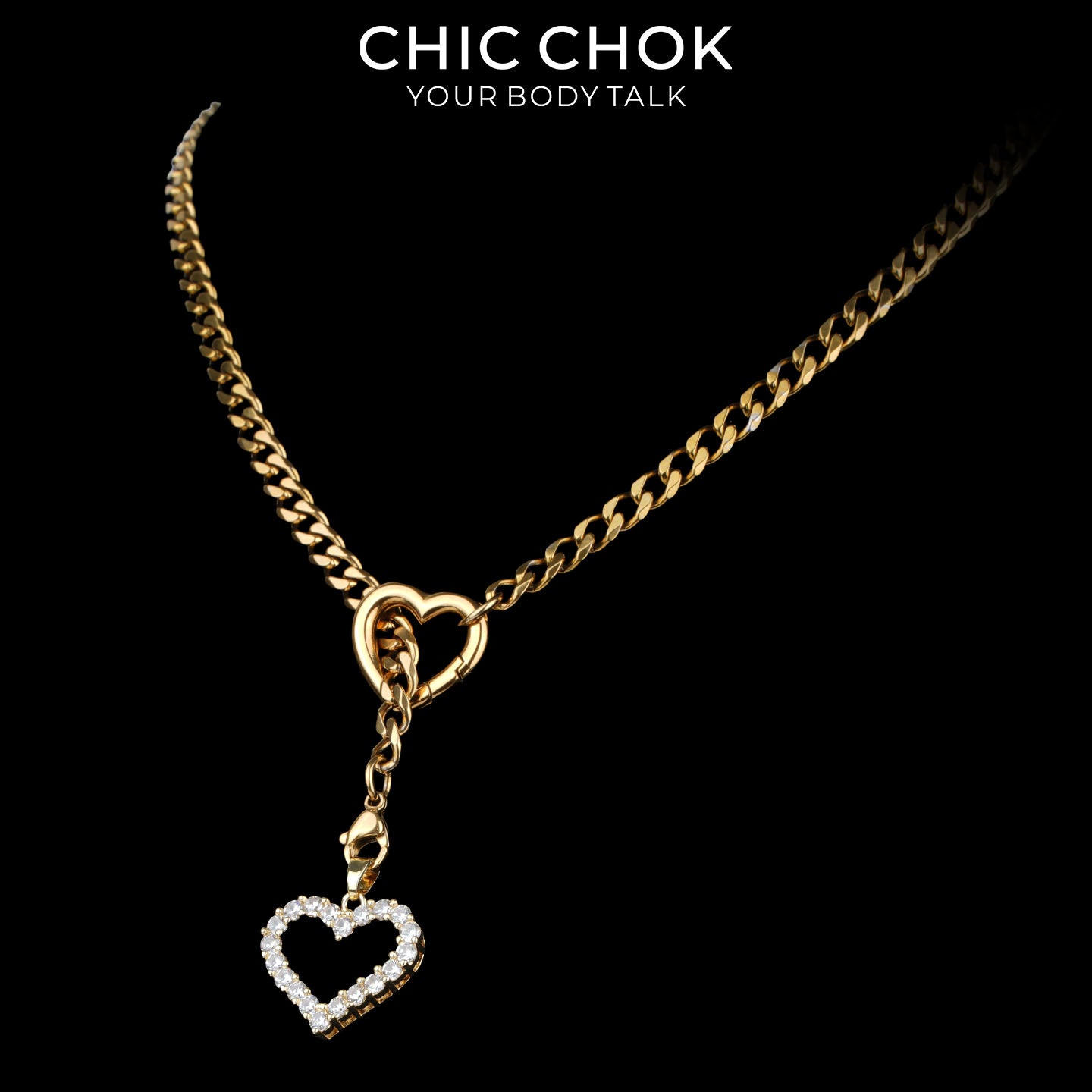 Kalung Y-Lariat Bintang Emas CHICCHOK | Rantai Kuba Baja Tahan Karat Berlapis Emas 18K | Perhiasan Coquette Liontin Hati Emas Hancur Bertekstur Antik