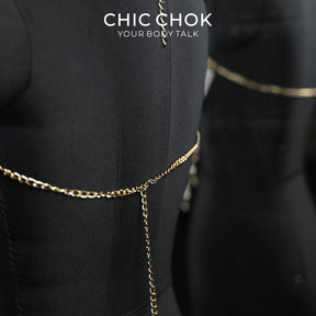 CHICCHOK Golden Pearl Cascade | Layered Halter Body Chain | Tassel Cape Harness Bralette