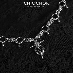 CHICCHOK Crimson Tears Prison Heart Necklace | Gothic Heavy Stainless Steel Thorns Choker | Y2K Cyberpunk Industrial Barbed Wire Link Chain Collar for Sensitive Skin