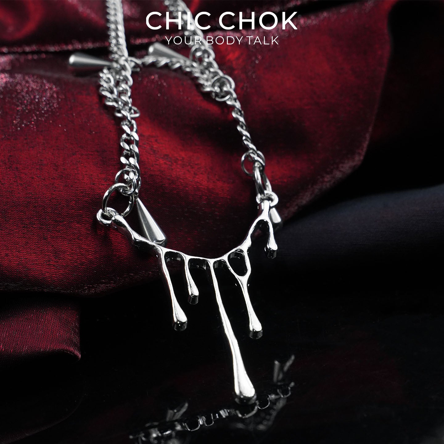 CHICCHOK Lava Tears | Kalung Berlapis Tetesan Logam Cair | Perhiasan Gothic Cyberpunk Industrial