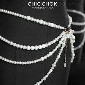 CHICCHOK Parisian Nocturne | Layered Pearl Waist Chain | Vintage Gothic Belly Harness