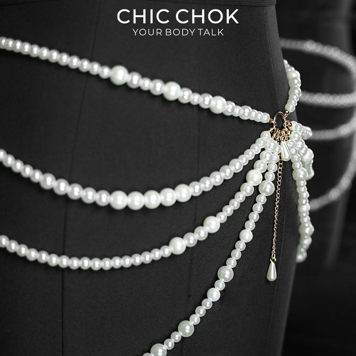 CHICCHOK Parisian Nocturne | Layered Pearl Waist Chain | Vintage Gothic Belly Harness