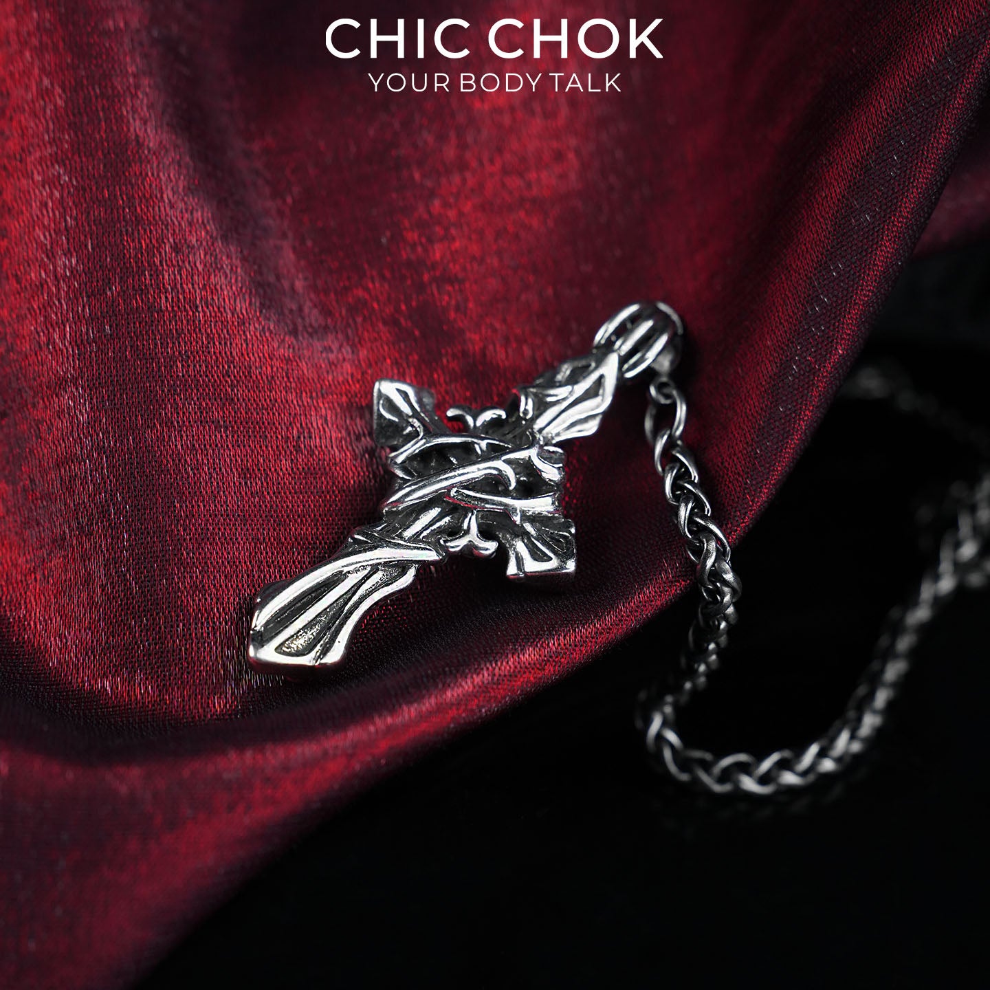 CHICCHOK Thorn Canticle | Gothic Thorns Cross Y-Necklace | Medieval Punk Woven Chain Jewelry