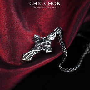 CHICCHOK Thorn Canticle | Gothic Thorns Cross Y-Necklace | Medieval Punk Woven Chain Jewelry
