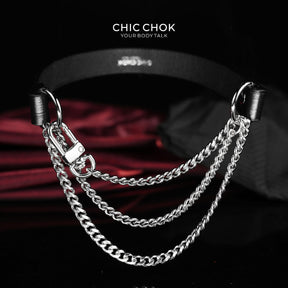 CHICCHOK "The Asphyxia" Croc-Embossed Leather Choker | Triple Layered Stainless Steel Chains | Dark Luxury Heavy Metal Neckwear