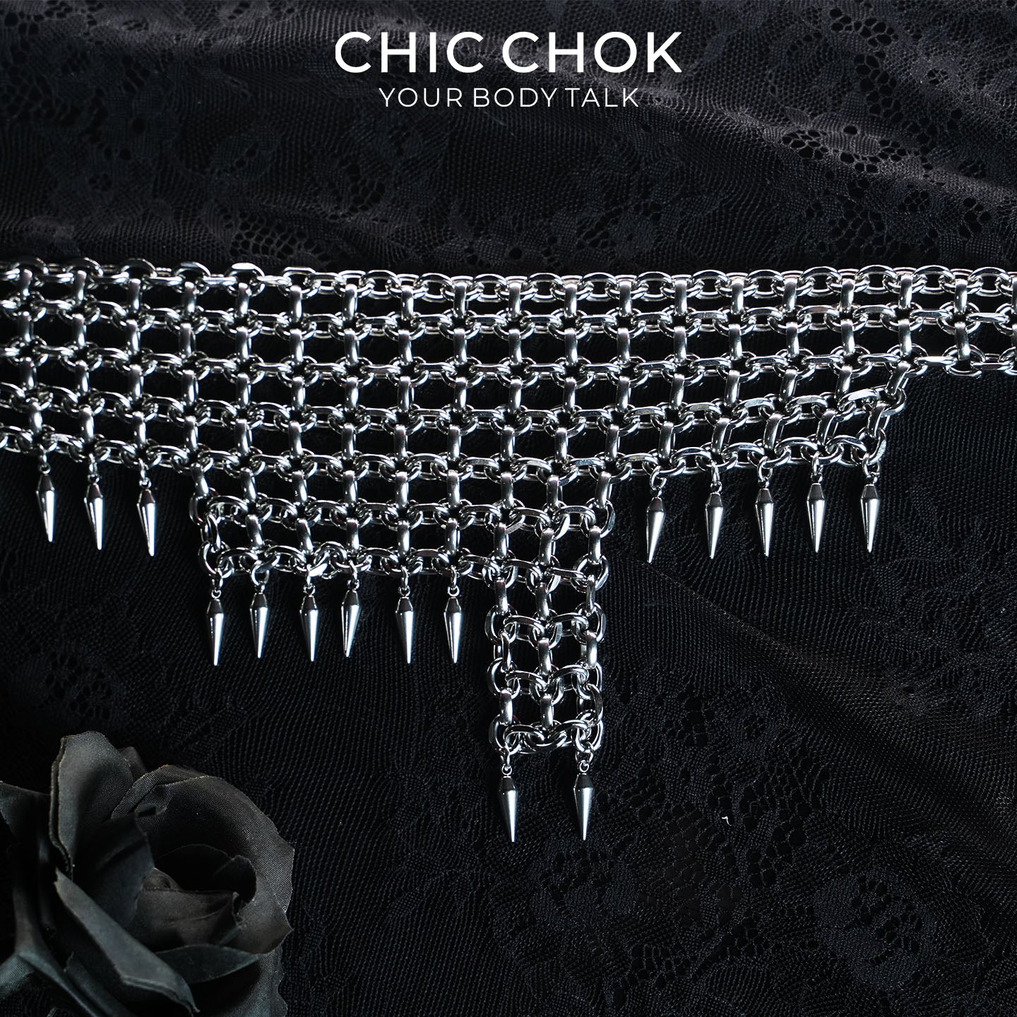 CHICCHOK Eternal Night Shackle Song Chainmail Necklace | Gothic Heavy Stainless Steel Spike Choker | Subversive Techwear Industrial Body Armor Collar for Sensitive Skin