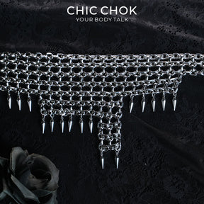 CHICCHOK Eternal Night Shackle Song Chainmail Necklace | Gothic Heavy Stainless Steel Spike Choker | Subversive Techwear Industrial Body Armor Collar for Sensitive Skin