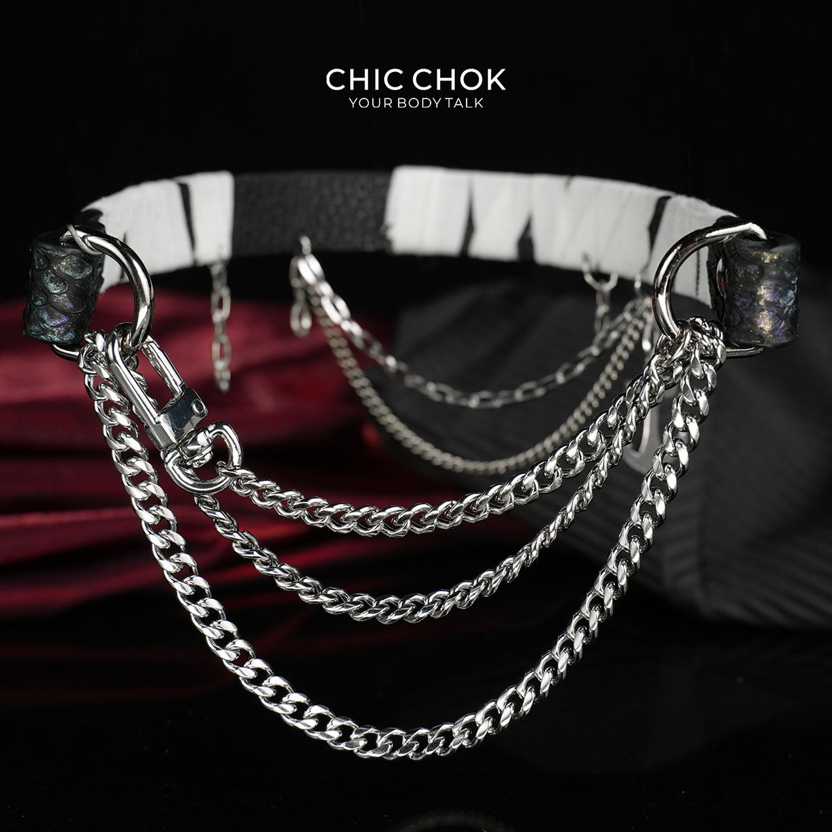 CHICCHOK "Shipwreck Echo" Hand-Wrapped Bandage Snakeskin Choker | Layered Stainless Steel Anchor Chain | Dark Siren Pirate Subculture Neckwear