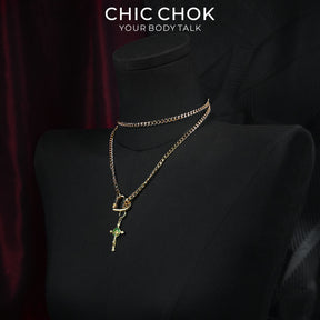 CHICCHOK Starlight Crucifix Y-Lariat Necklace | Gold Plated Jesus Cross Choker | Luxury Gothic Baroque Subversive Jewelry