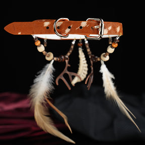 CHICCHOK "Nomadic Moon Anthem" Tribal Horsehair Leather Choker | Woven Crescent & Feather Pendants | Bohemian Festival Neckwear