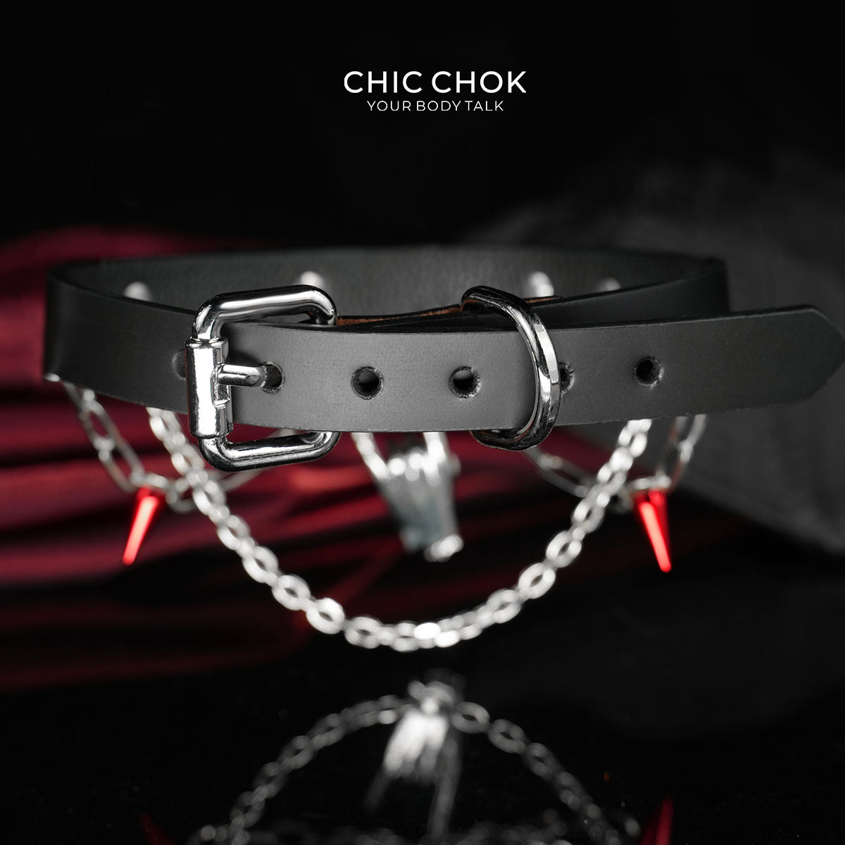 CHICCHOK "Crimson Encore" Layered Leather Choker | Gothic Skeleton Rock Hand Pendant | Heavy Metal Punk Subculture Neckwear