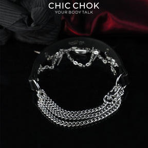 CHICCHOK Original "Thorns of Eclipse" Choker - Premium Full-Grain Leather & Stainless Steel Spiked Collar - Interactive Pull Chain Darkwear Jewelry