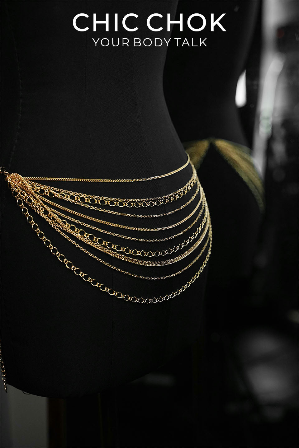 CHICCHOK Golden Wave Mesh Body Chain | 3-Way Multi-Wear Silver Cuban Link Harness | Gothic Luxury Beachwear Festival Waist Back Jewelry