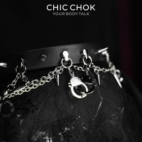 CHICCHOK Unbound Dual Rings Handcuff Necklace | Detachable Stainless Steel Double Layer Choker | Subversive Y2K Industrial Punk Multi-Wear Y-Lariat Chain Jewelry for Sensitive Skin