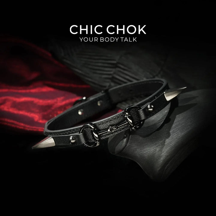 CHIC CHOK Spiked Ring Hardware Vegan Leather Choker – Edgy Goth Punk Industrial Statement Accessory - CHICCHOK - Choker